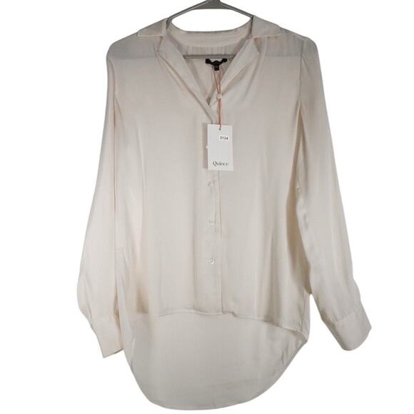 GUC Quince Women's XS Ivory Silk Blend Notch Collar Blouse Long Sleeve 3134-22 - Picture 2 of 12